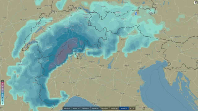 Kräftige Schneefälle auf der Alpensüdseite, lokal über 1 Meter Neuschnee möglich!