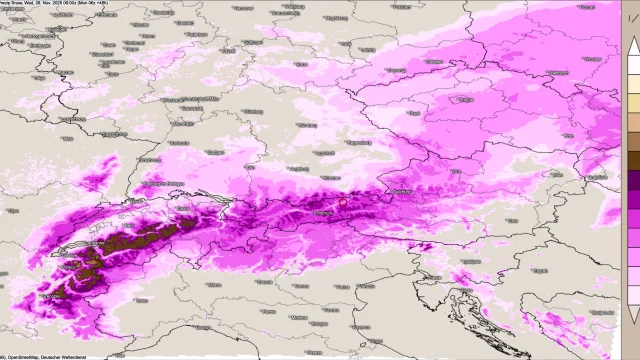 Schneeband über den Alpen – bis zur Wochenmitte kommt der Schnee zurück
