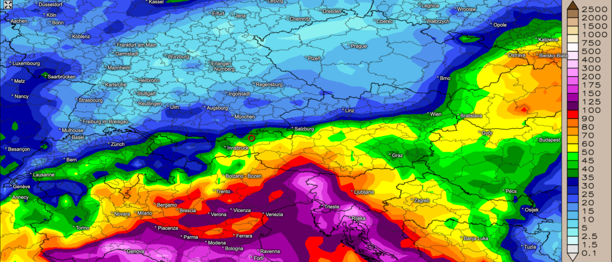 Italien und Südalpen: In den nächsten 14 Tagen teils sehr nasses Wetter!