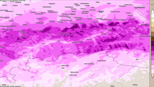 Wetterausblick für Tirol bis Donnerstagfrüh – verbreitet Neuschnee entlang der Nordalpen.