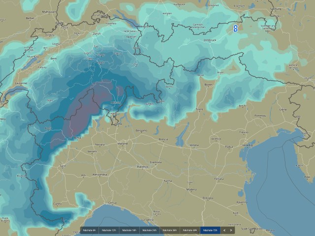 Kräftige Schneefälle auf der Alpensüdseite, lokal über 1 Meter Neuschnee möglich!