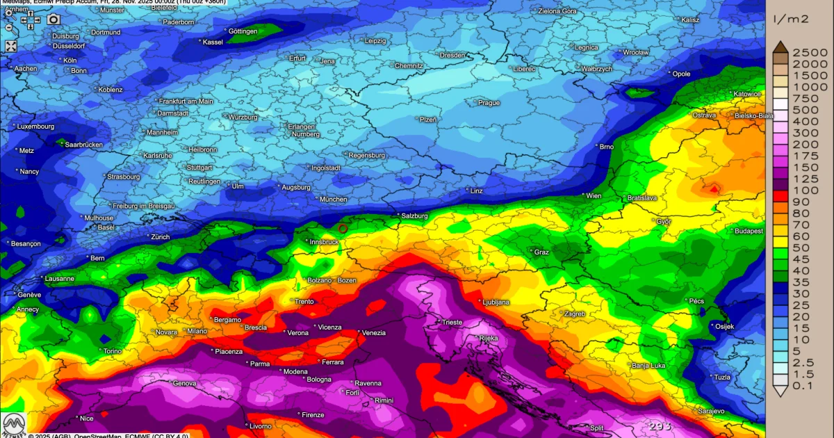 Italien und Südalpen: In den nächsten 14 Tagen teils sehr nasses Wetter!