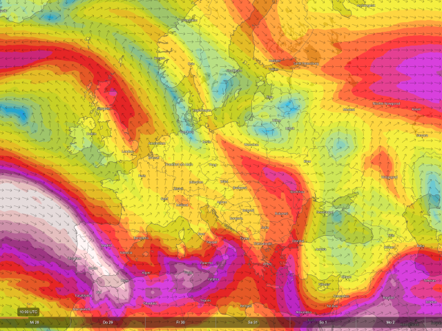 Der Jetstream morgen Mittwoch, starker Höhenwind lenkt das Wetter über Europa!