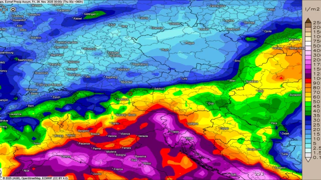 Italien und Südalpen: In den nächsten 14 Tagen teils sehr nasses Wetter!